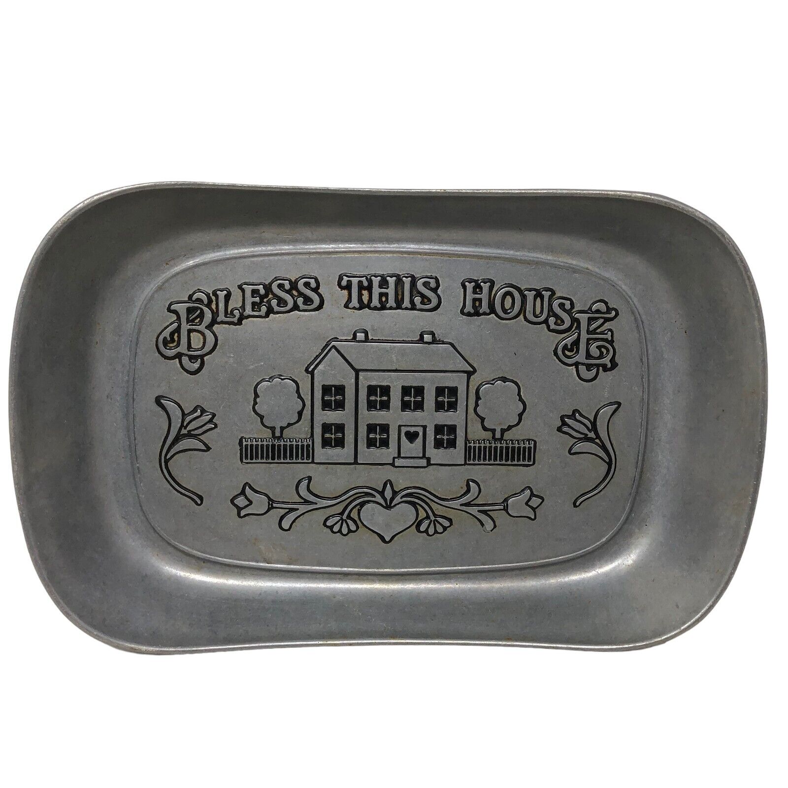 VTG Wilton Bless This House Pewter Bread Tray Made in USA Christian