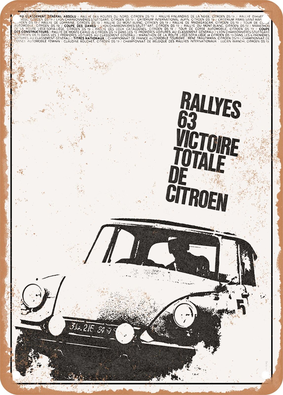 METAL SIGN - 1964 Citroen DS Rallyes 63 Victoire Totale de Citroen Vintage Ad