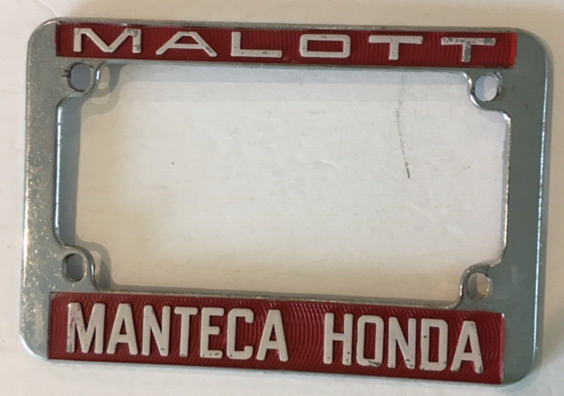 Malott Manteca Honda vintage metal motorcycle license plate frame