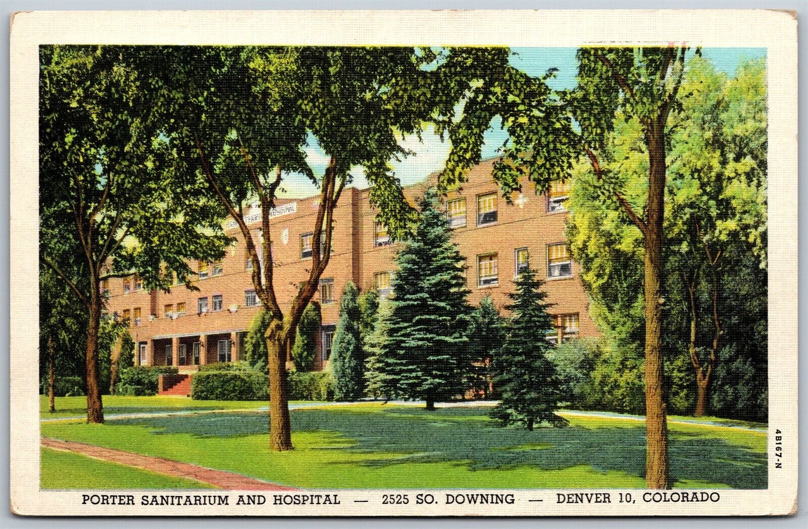 Vtg Denver Colorado CO Porter Sanitarium & Hospital 1940s Linen View Postcard