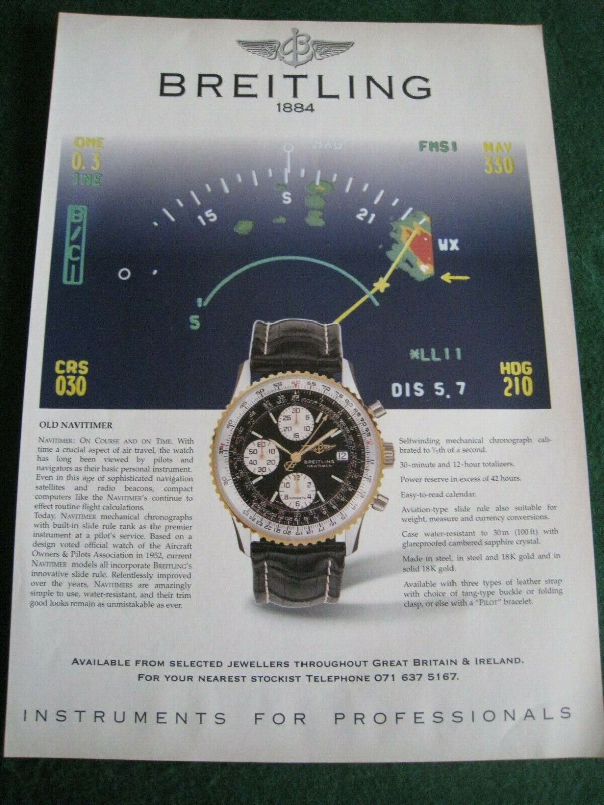 BREITLING WATCH OLD NAVITIMER INSTRUMENTS PROFESSION ADVERT APPRX A4 SIZE FILE 3