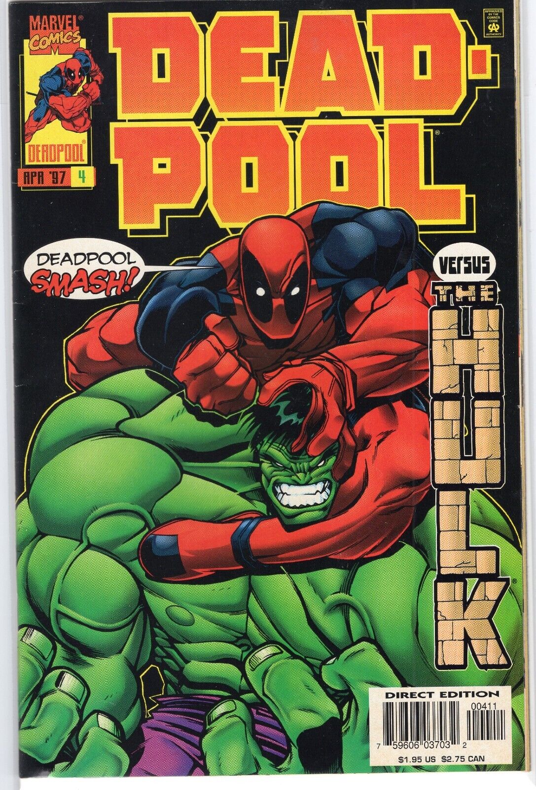 Deadpool #4 (Marvel 1997) Deadpool VS HULK fight by Ed McGuinness