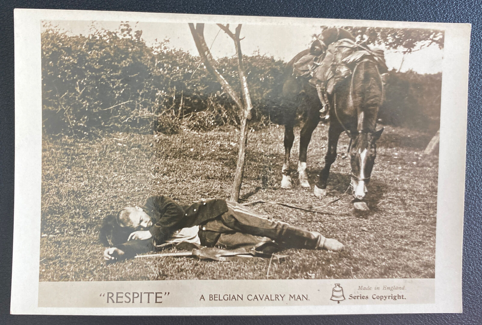 Mint England Real Picture Postcard A Belgian Cavalry Man Respite