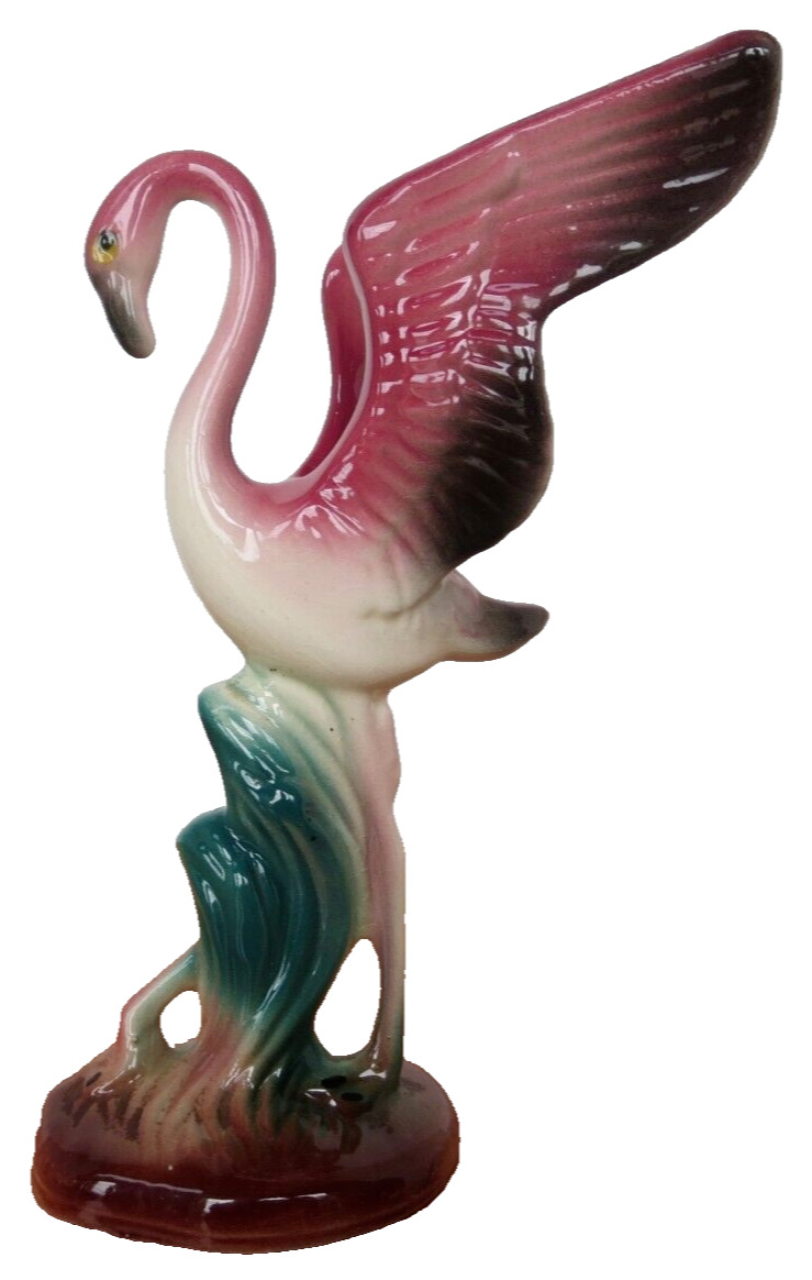 Gorgeous MCM Vintage Maddux of California 6 1/2 Inch Ceramic Flamingo Wings Up