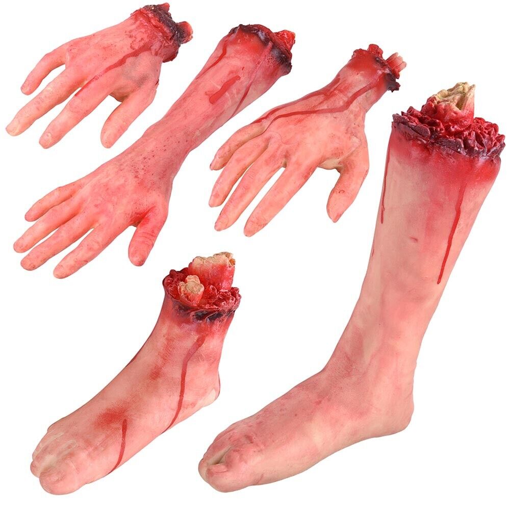 5pcs Bloody Horror Scary Halloween Prop Haunted House Hand Feet Broken
