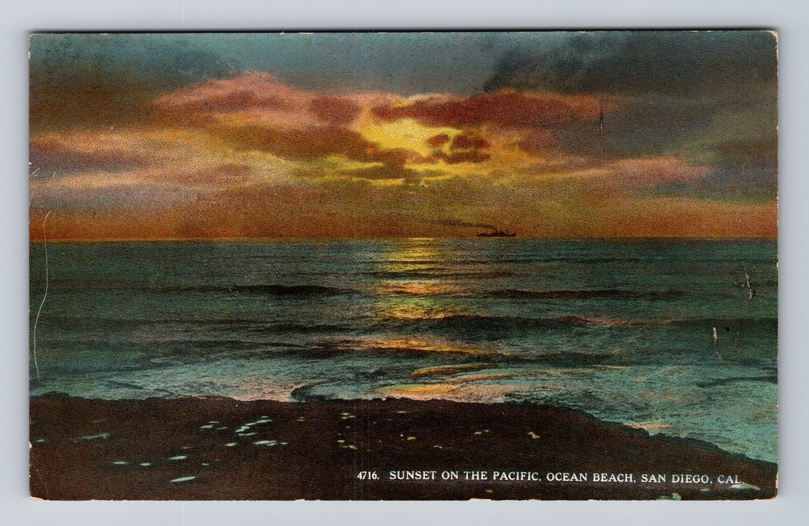 San Diego CA-California, Sunset on Pacific Ocean Beach, Vintage Postcard