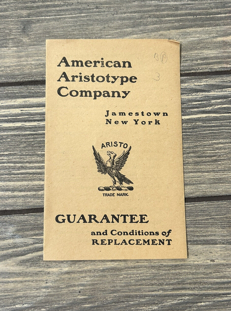 Vintage American Aristotype Company Gurantee and Conditions of Replacement