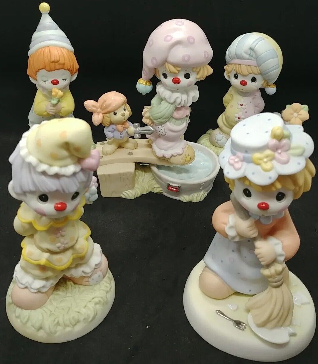 Rare Limited Precious Moments 5 PIECE SET/SERIES Red Nose Clown Figurines (SS)