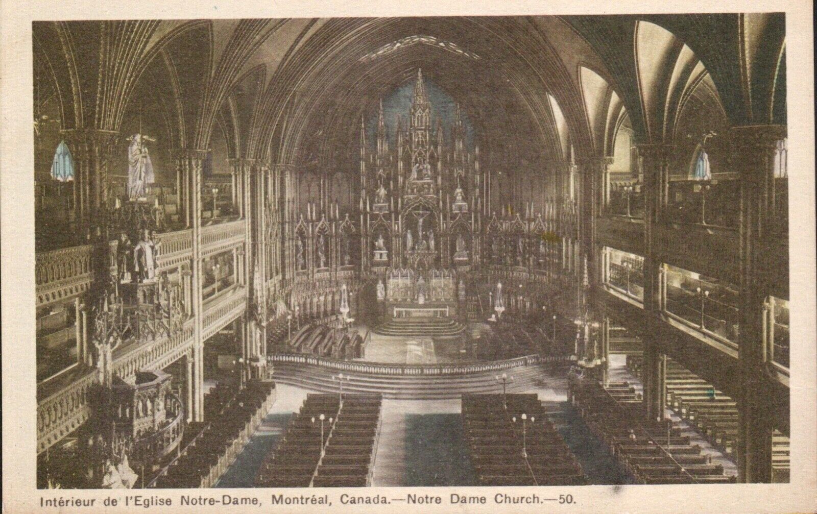 Postcard, Notre-Dame Church, Notre-Dame Montreal, Canada