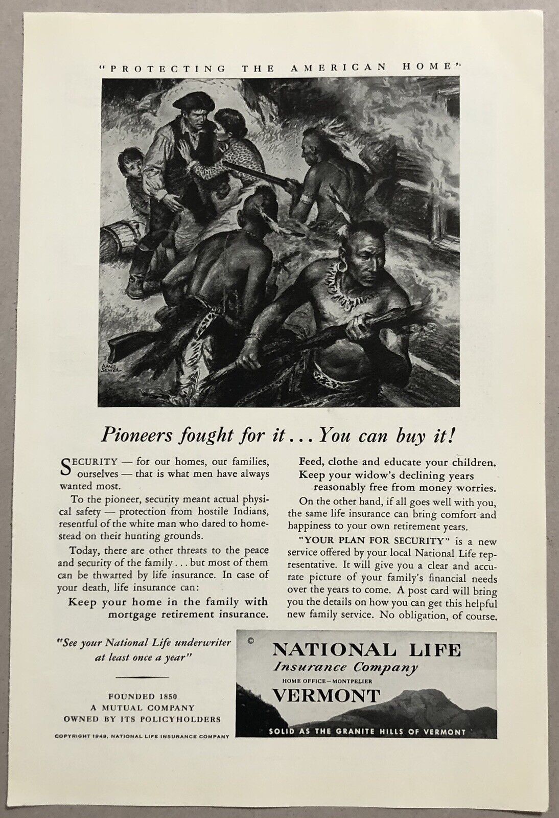 Vintage 1949 Original Print Advertisement Full Page - National Life Insurance Co