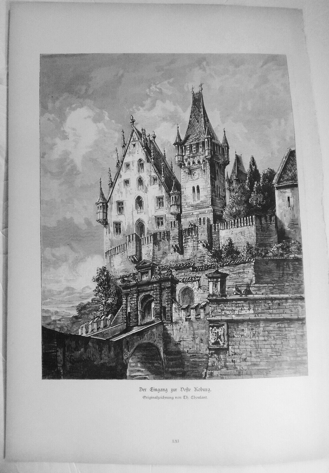 Der eingang zur Veste Koburg, by Ch. Choulant --  1884 - Original antique print