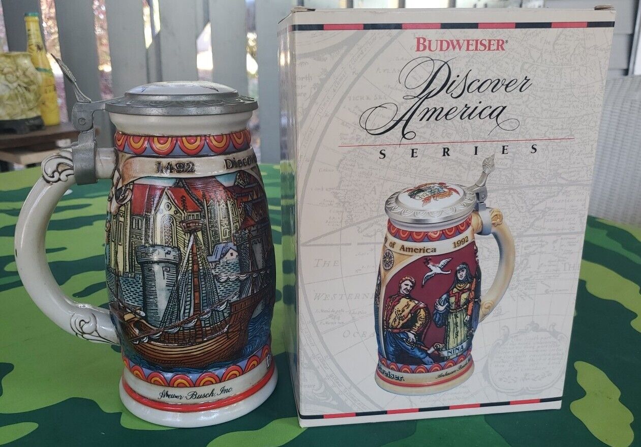 1989 Budweiser Stein with Lid, Christopher Columbus - NINA DISCOVERY SERIES