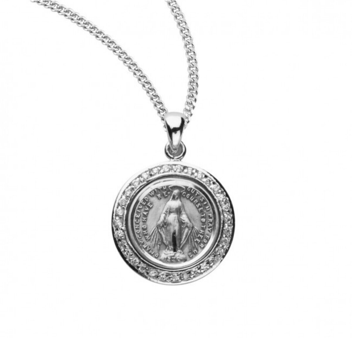 Sterling Silver Round Miraculous with Cubic Zirconia Accents, 0.7 Inch N.G.