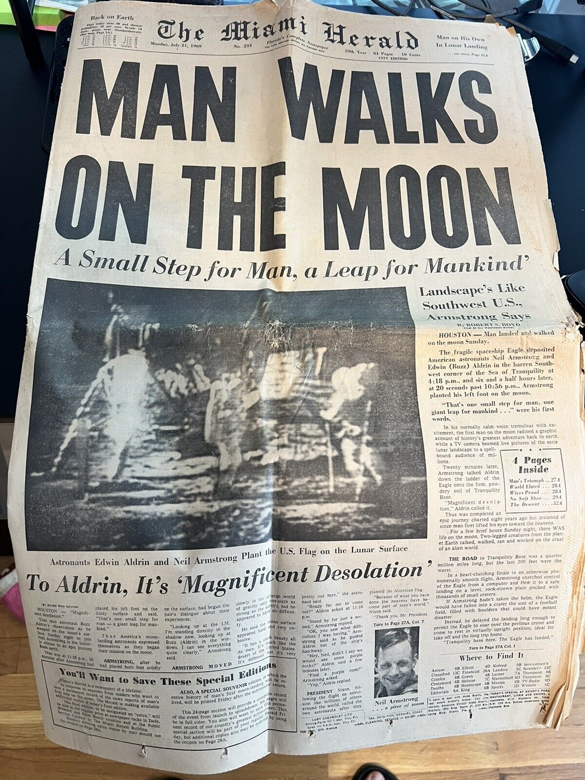 Miami Herald July 21 1969 Original Man Walks On The Moon Newspaper Full Paper