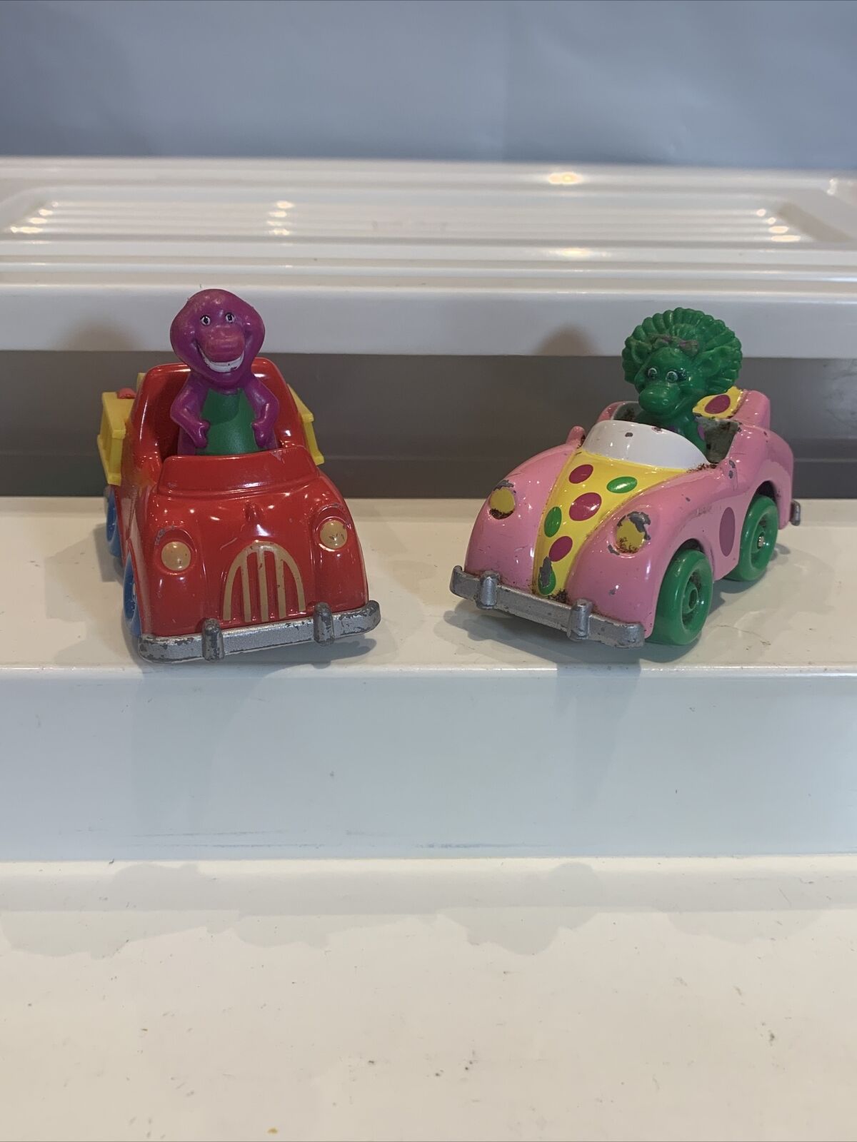 Vintage Barney & Baby Bop Die Cast Vehicles 1993 Toy/Cake Topper Collectible