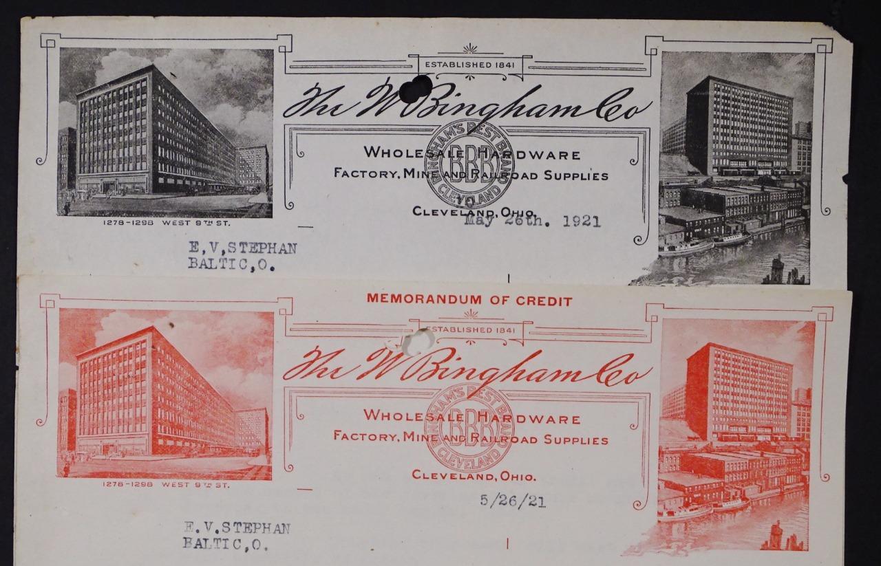 1921 Bingham\'s Best Brand Cleveland OH Wlse Hardware  Letter & Credit Memo  B7S3