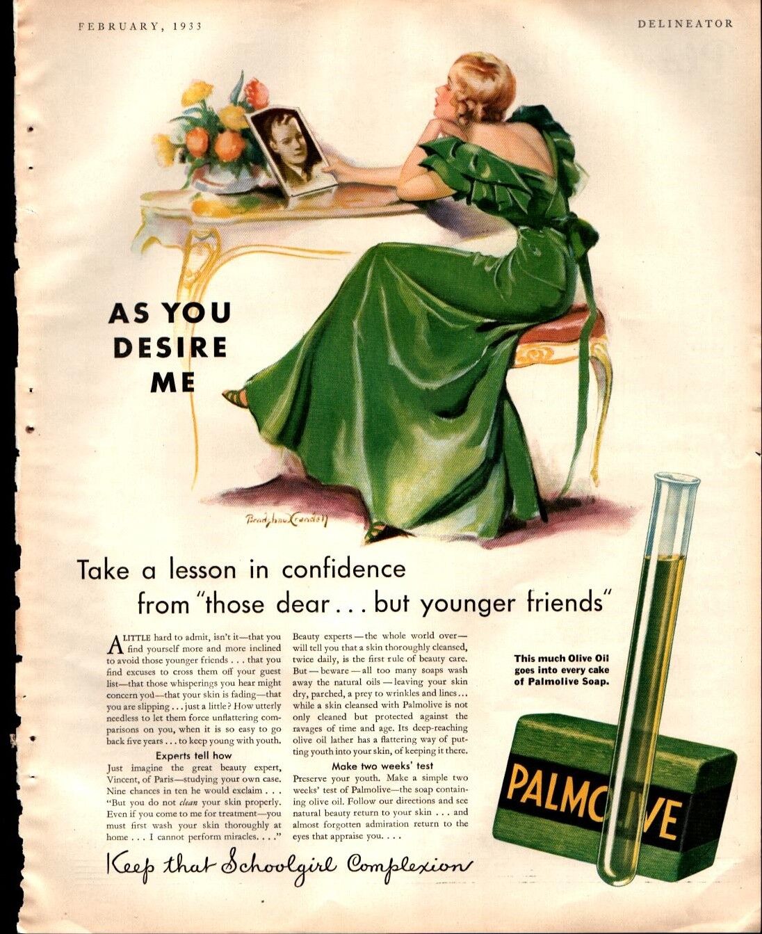 1933 Palmolive Soap Keep Schoolgirl Complexion Full Page Vintage Print Ad 1059