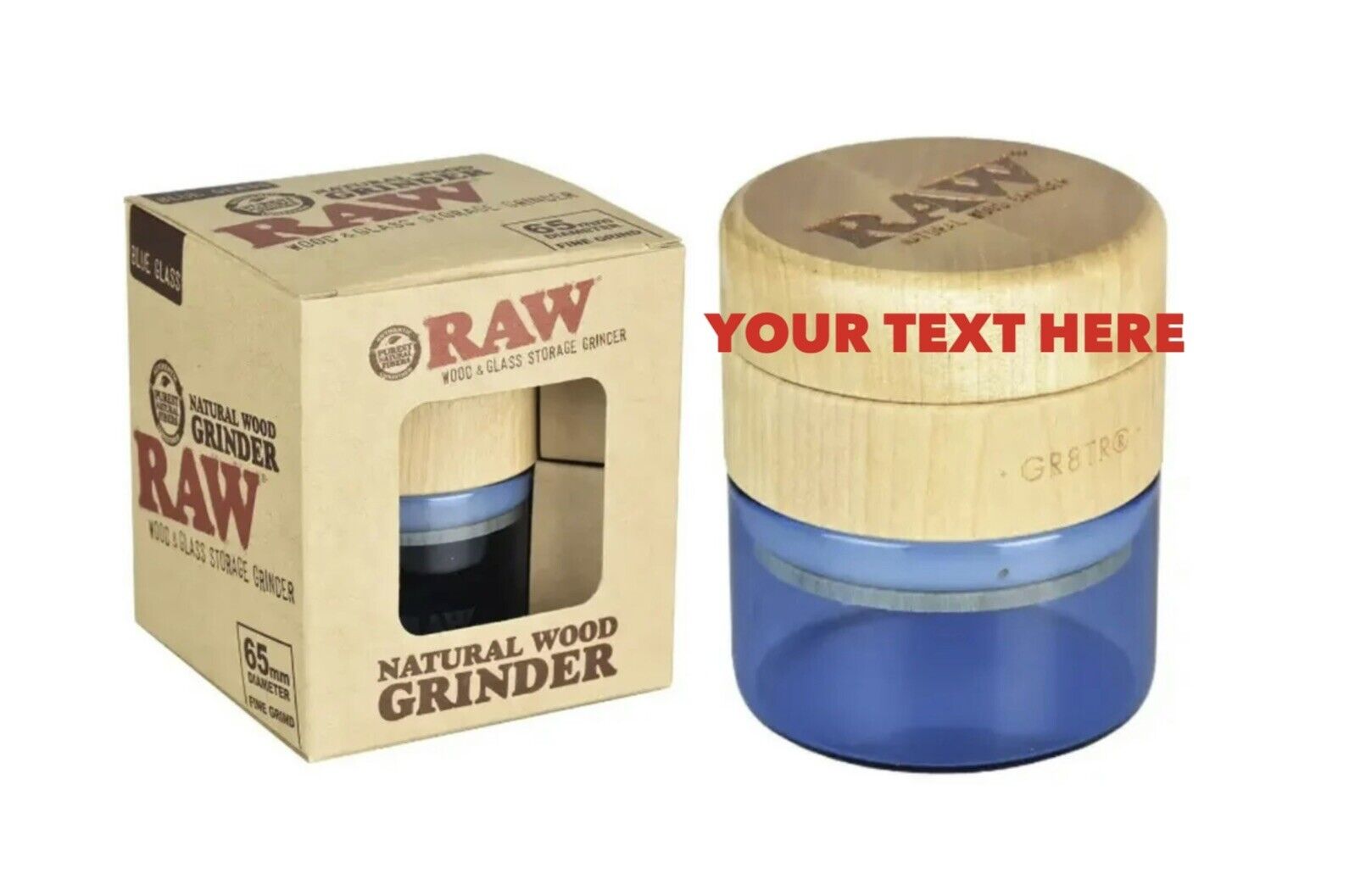 raw personalized custom engraved RAW natural wood grinder 65mm BLUE