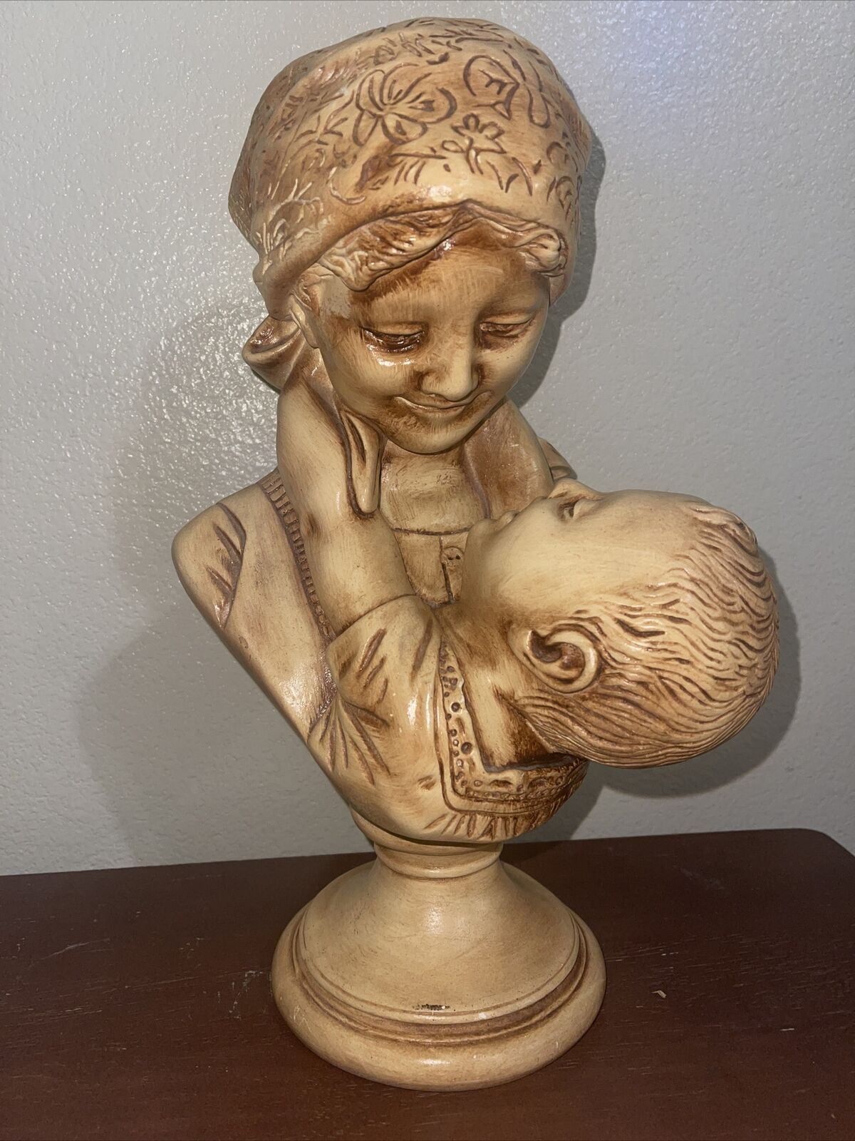 Mother And Child Bust Statue Figurine Heavy Maiden Woman w/ Bandana 14