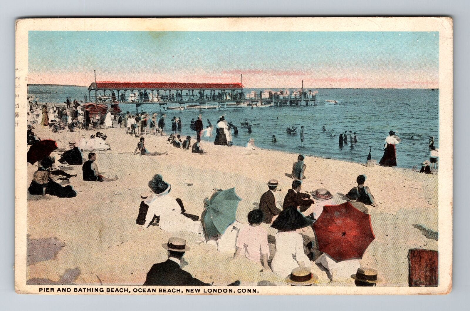 New London CT-Connecticut, Pier And Bathing Beach, Ocean Beach Vintage Postcard