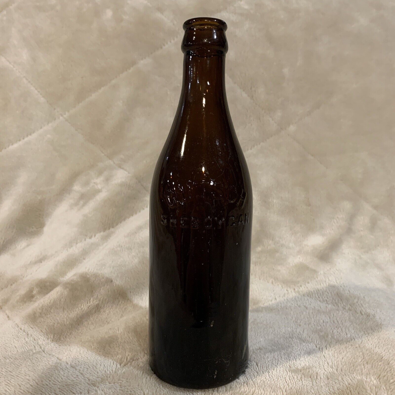 VTG Gutsch Brewing Co Amber Glass Beer Bottle Sheboygan Wisconsin Brewery No Cap