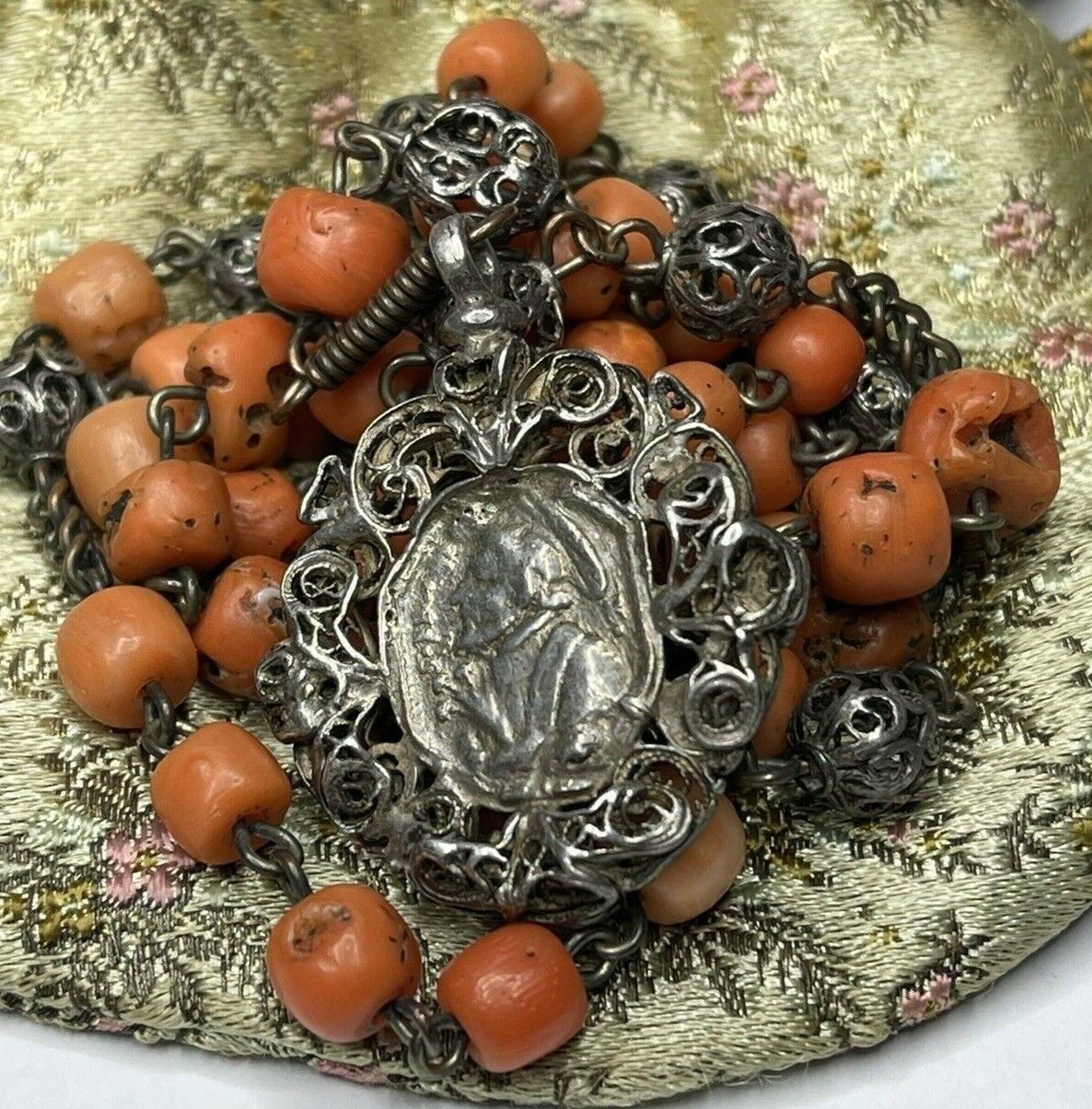 † ENORMOUS 1700S SCARCE ANTIQUE ST ANTHONY FRANCIS GENUINE CORAL CHAPLET ROSARY†