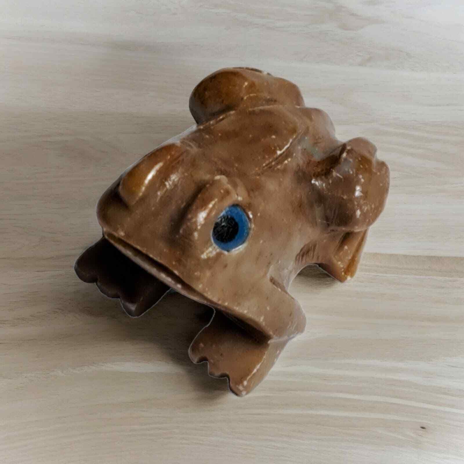 Vintage Miniture Resin Toad Frog Fetish Carving Blue Eyed Hand Made Folk Art 70s