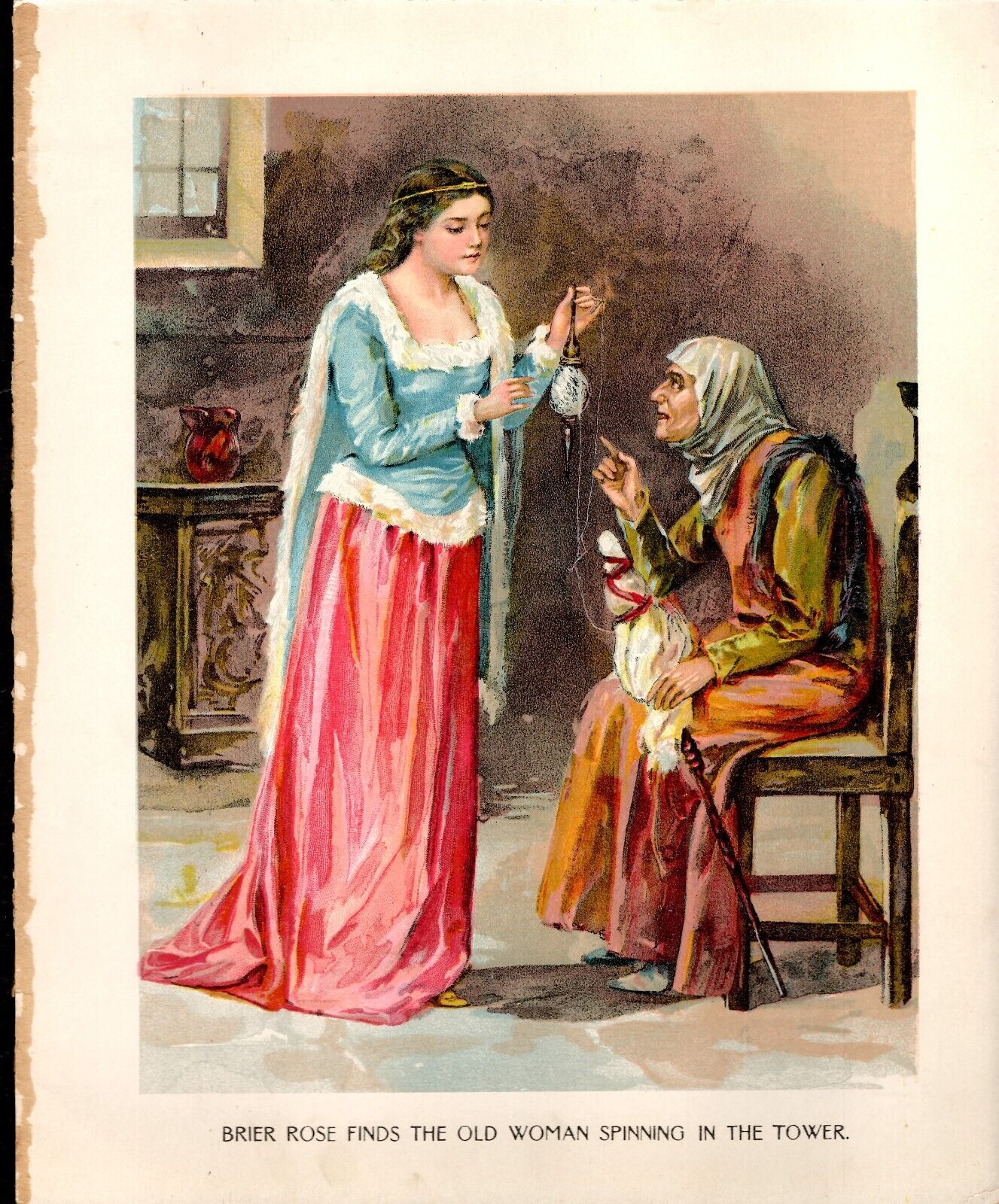 Illustration Fairy Tales in easy words 1904 Brier Rose Finds Old Woman 