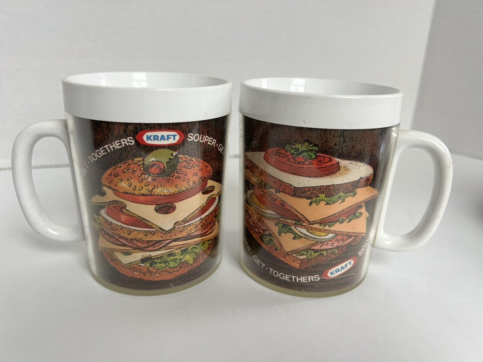 2 Vintage Kraft Souper Thermo Serv Mugs, Advertising Mail In Promo Rare