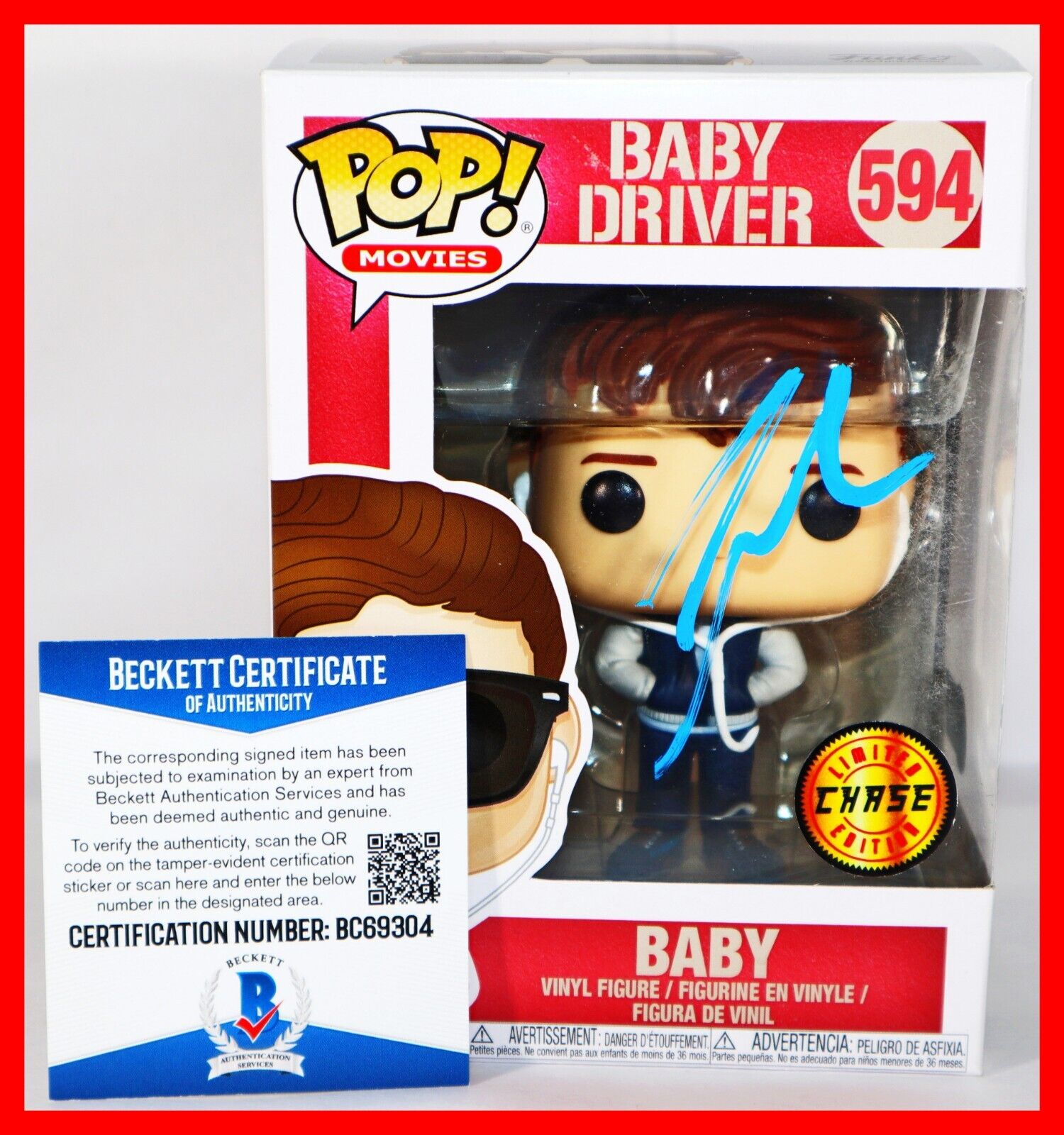 😎🚗💰 Ansel Elgort  Autographed Signed Baby Driver Chase Funko Pop BECKETT PSA