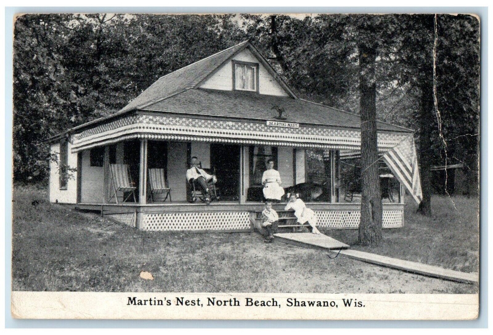 1910 Martin's Nest North Beach Family Shawano Wisconsin WI Antique Postcard