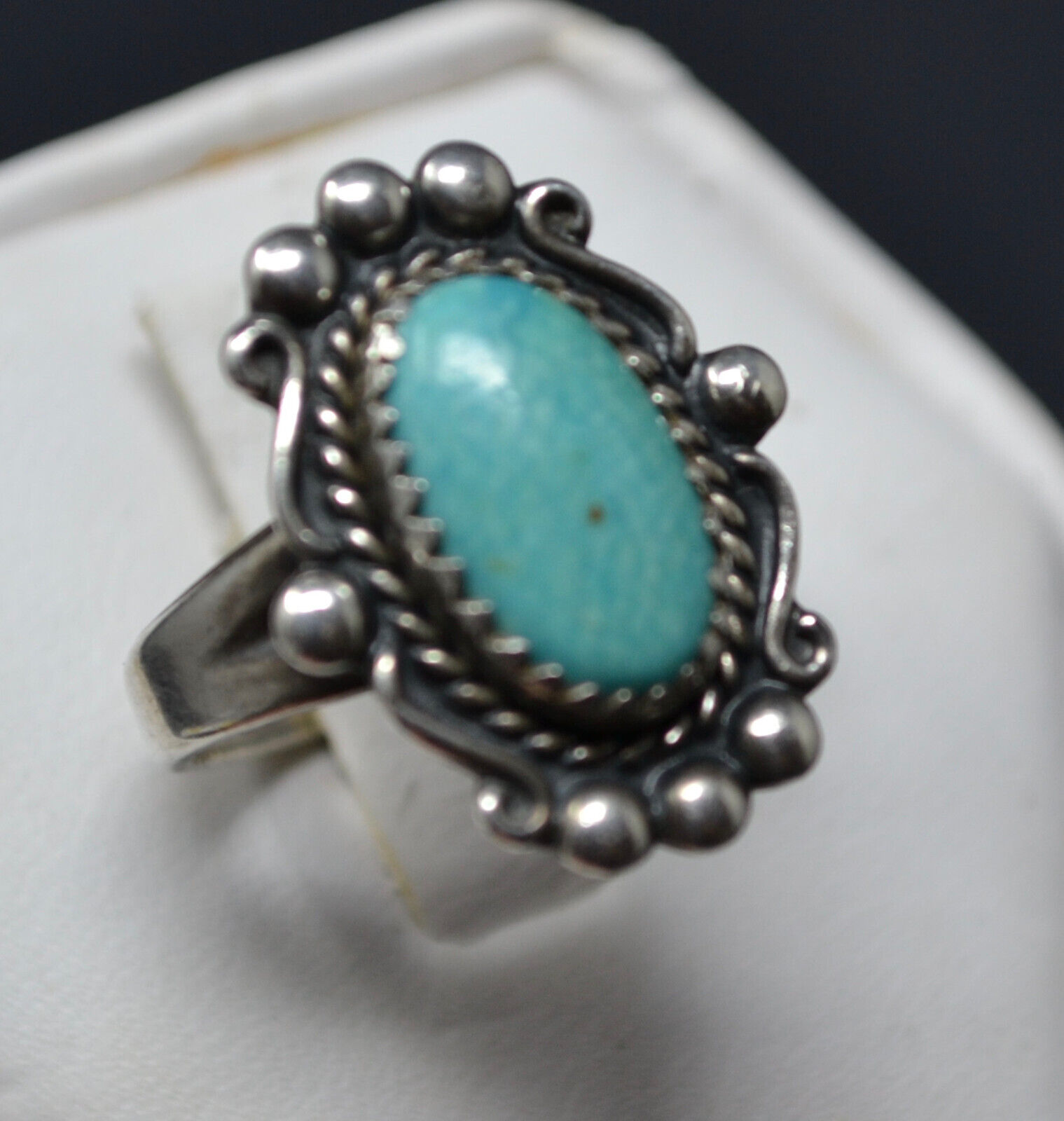 Vintage Old Pawn Navajo Split Shank Sterling Silver Ring 5 Turquoise SW Pinky