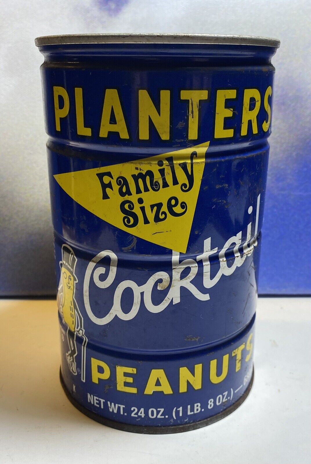 Vintage PLANTERS Cocktail Peanuts 24 Oz. Family Size Tin Advertising USA W/O Lid
