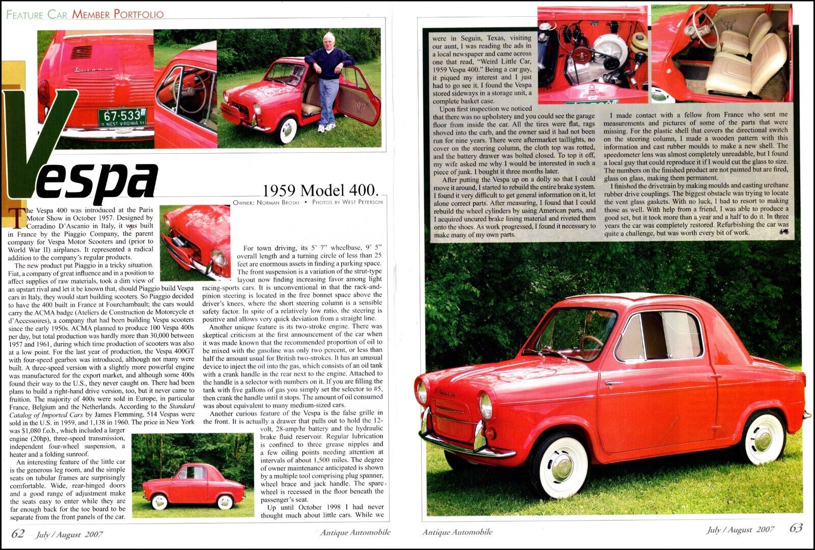 2007 Italian Car article ,  The 1959 Red VESPA Model 400 Little  Car Cute 021424