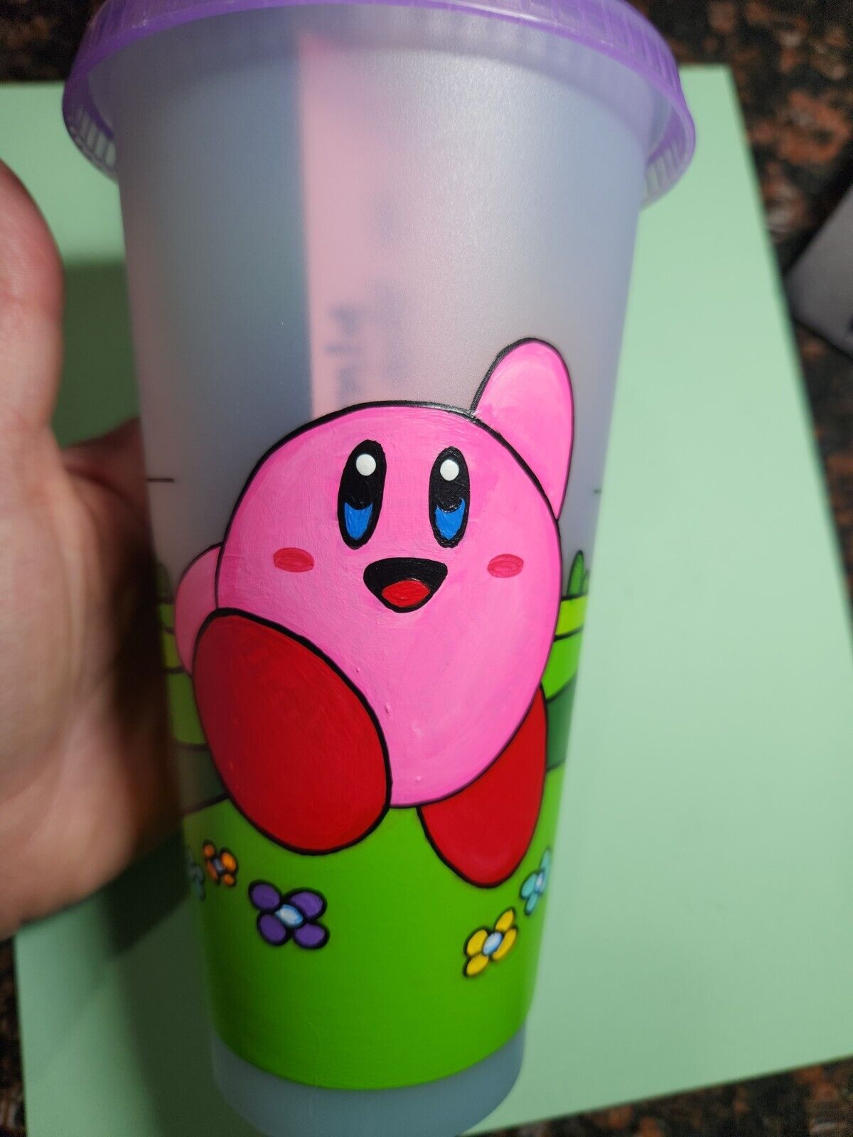 Hand Painted Nintendo - KIRBY-Custom Starbucks Cold Cup 
