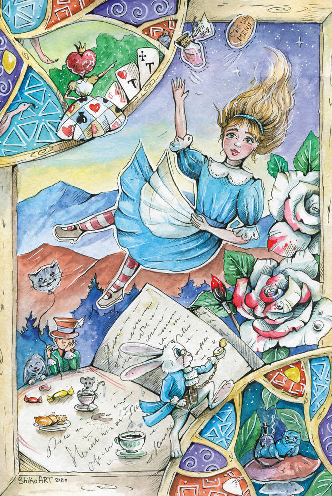ALICE in Wonderland White Rabbit Crazy Tea Card Fantasy Russian New Postcard