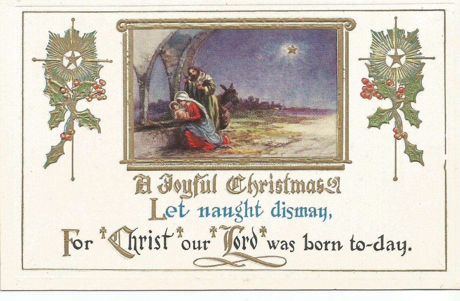 Joyful Christmas Holy Family Joseph Mary Jesus Religious Unposted Postcard VTG