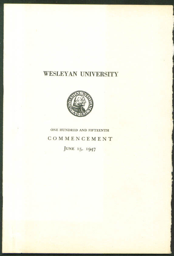 Dean Acheson Wesleyan University Commencement Program 6/15/1947
