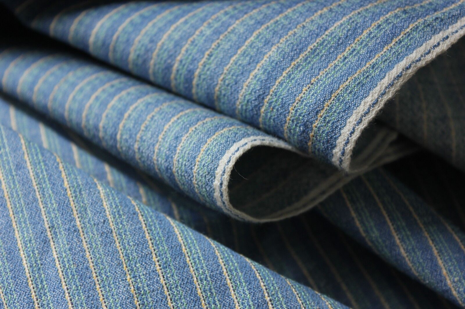 Flannel Fabric French c1940\'s UNUSED woven cotton for Work clothes blue striped