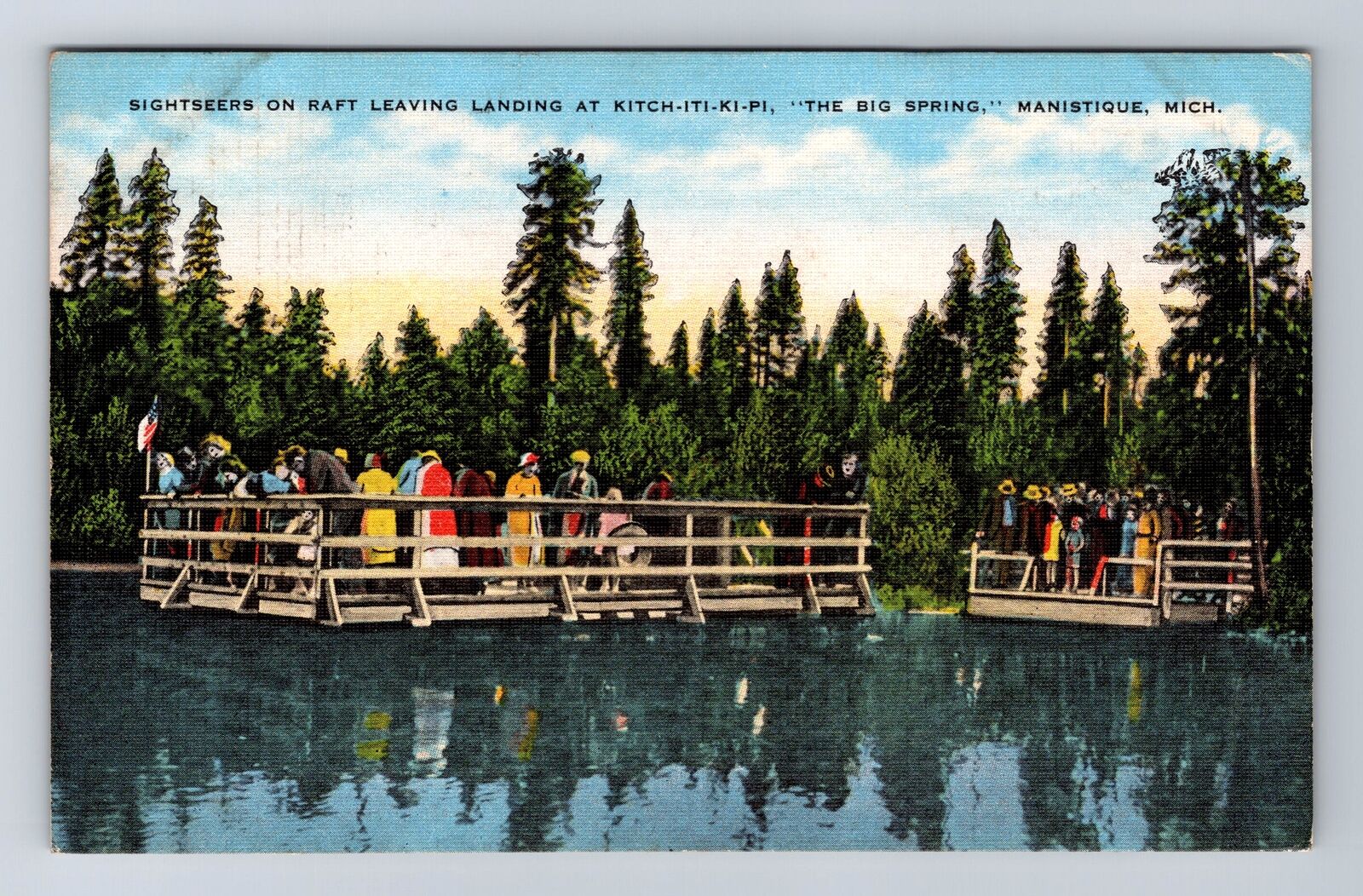 Manistique MI-Michigan, Sightseers Raft Leaving Kitch-iti-ki-pi Vintage Postcard