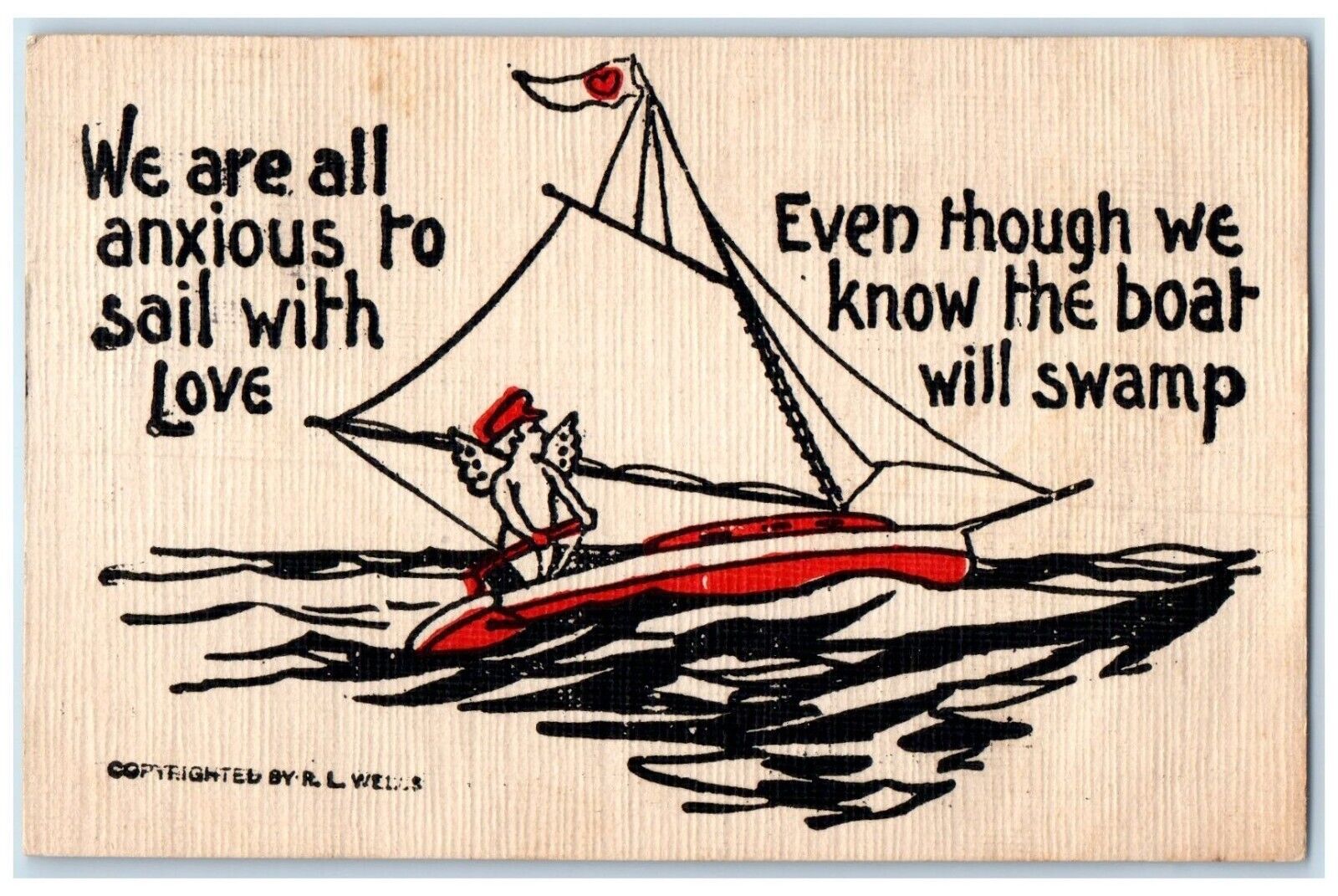 c1910\'s Valentine Cupid Angel Driving Sail Boat Saint Joseph MO Antique Postcard