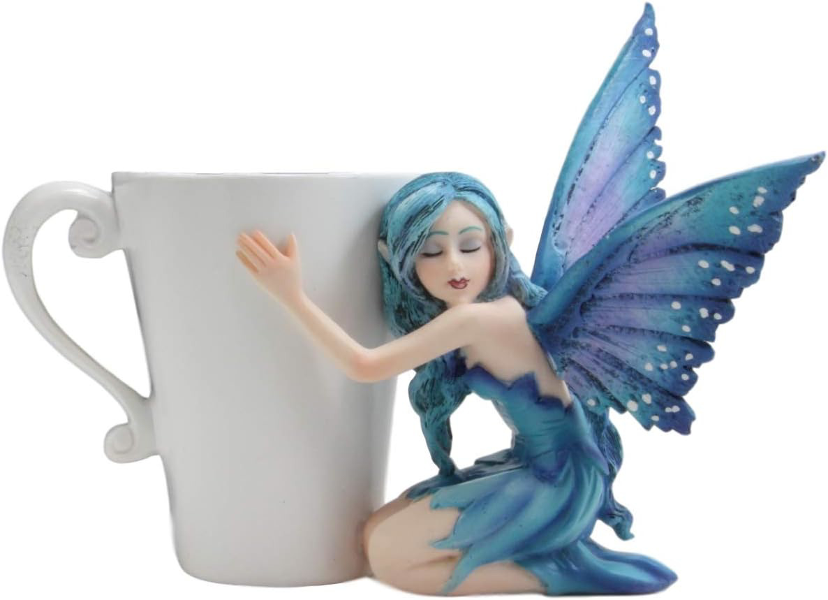 Ebros Amy Brown Warmth Comfort Blue Fairy Hugging Tea Cup Statue Garden FAE Fair