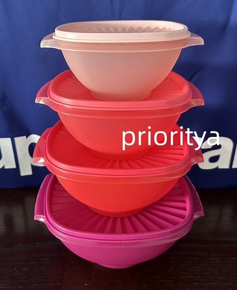 Tupperware Classic Servalier Salad Serving Bowl Set 4 Different Shades Pink New