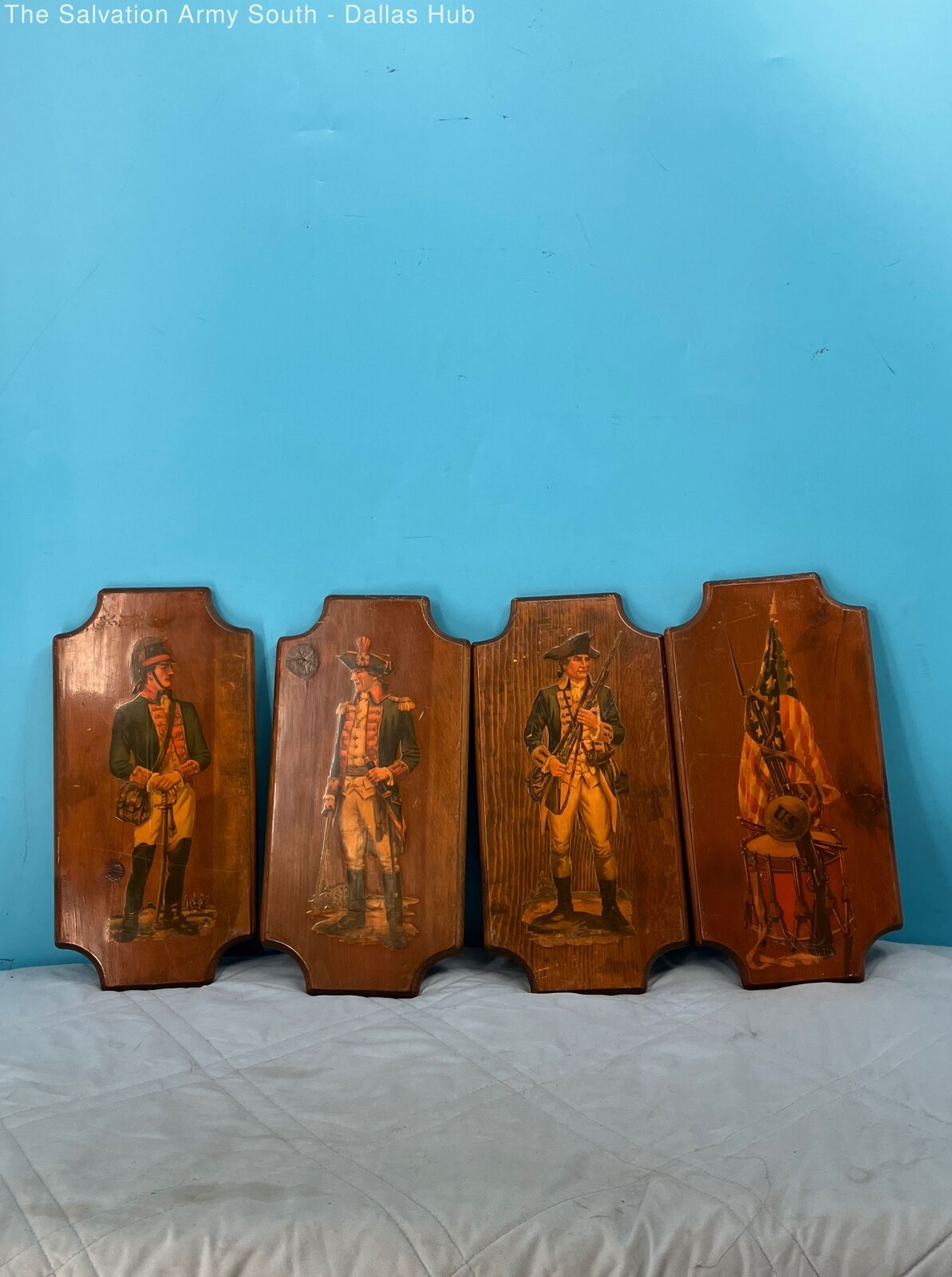 Lot Of 4 Antique Wooden Revolutionary War Plaques
