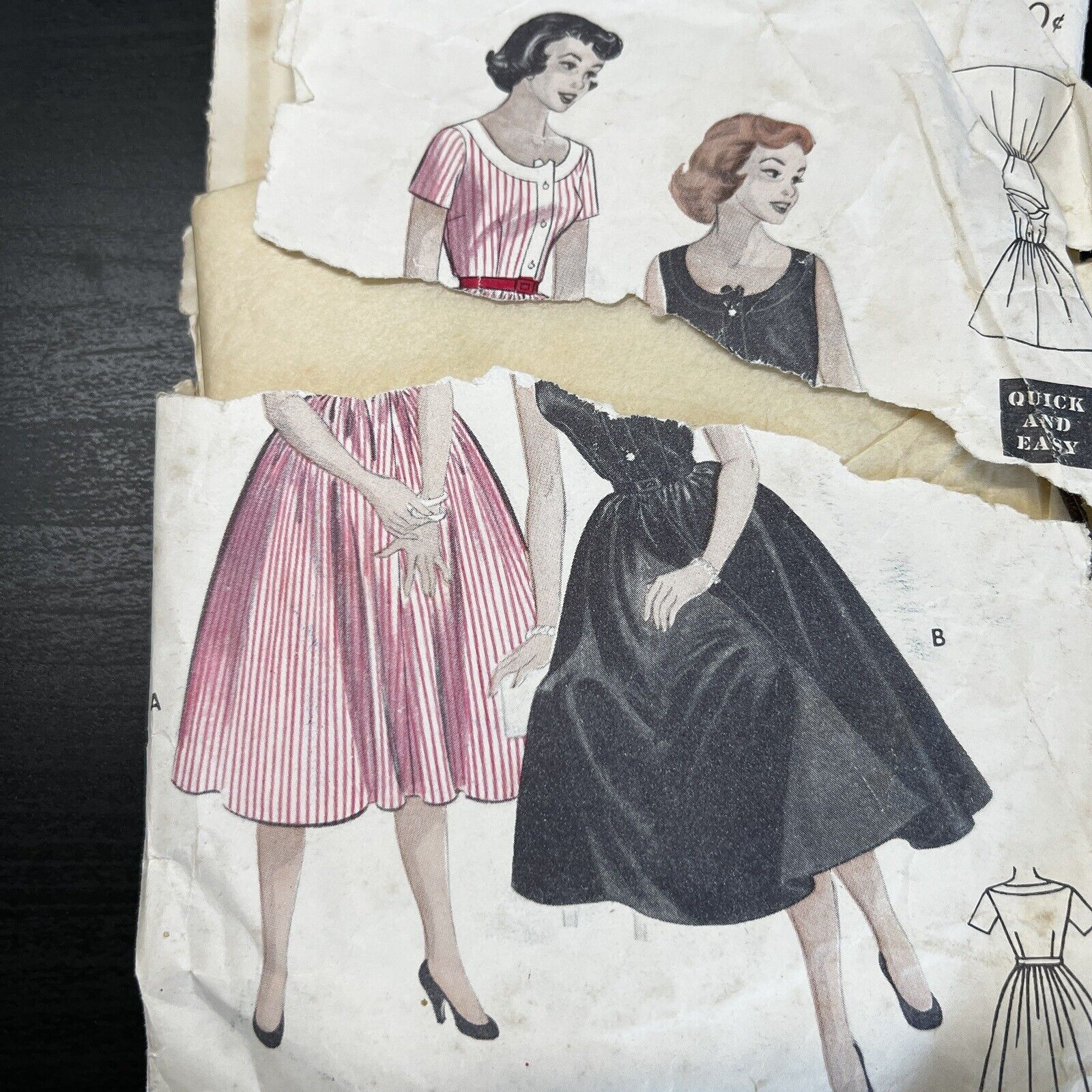 Vintage 1950s Butterick 6878 Gathered Full Skirt Dress Sewing Pattern 13 CUT
