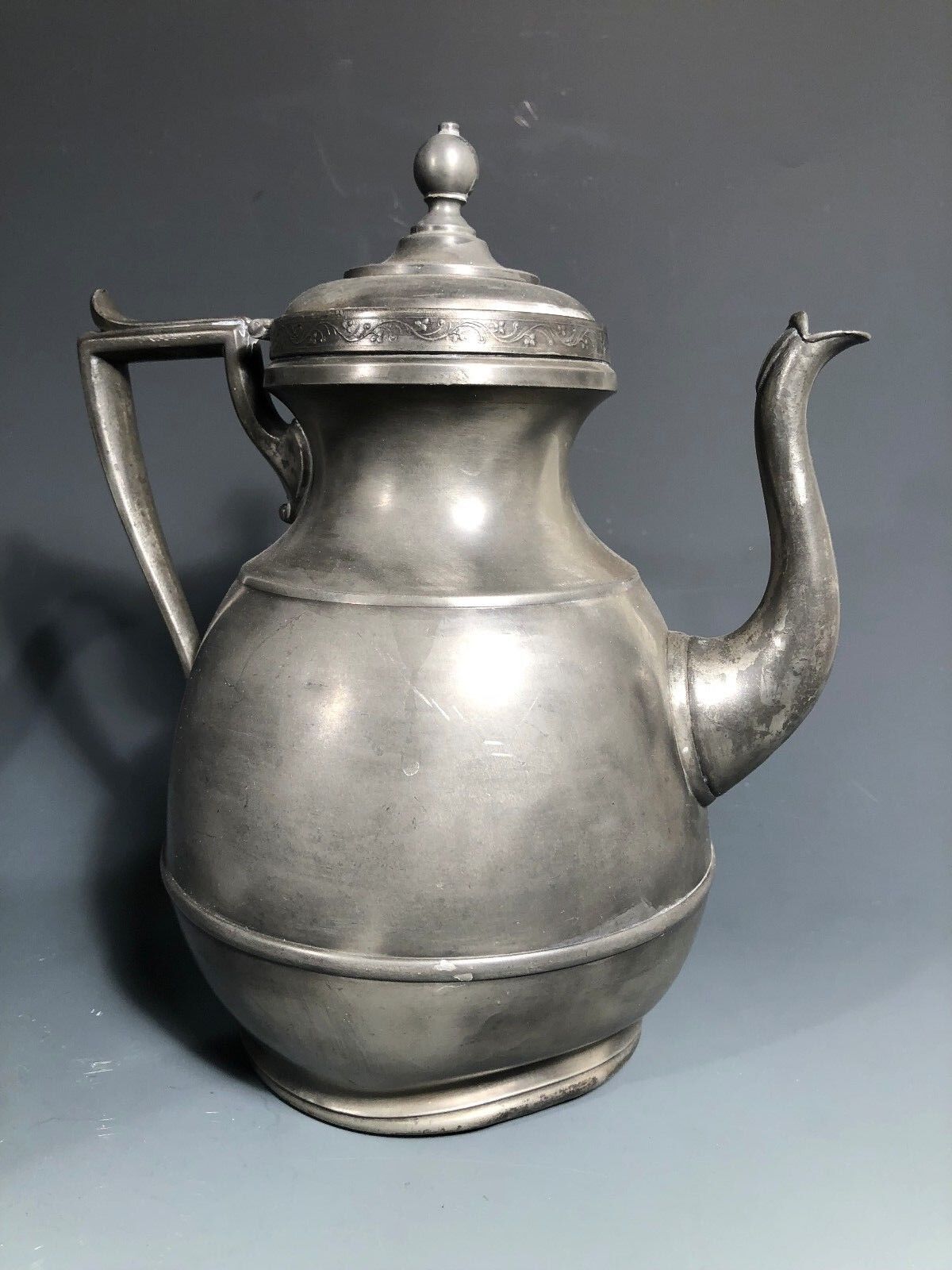 Fine RARE American Pewter antique teapot bottom is signed “M Simons\