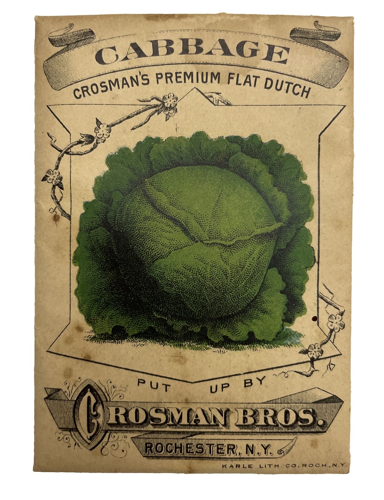 RARE NOS Antique Crosman Bros. Premium Flat Dutch Cabbage Seed Packet w/ Seeds