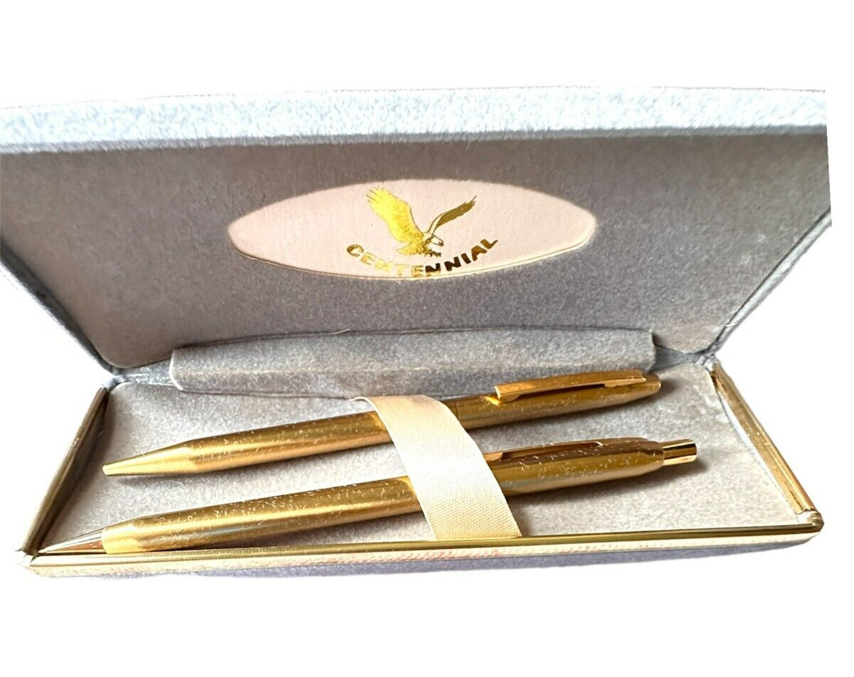 Centennial Gold Tone Pencil & Pen Combination Set in Grey Case