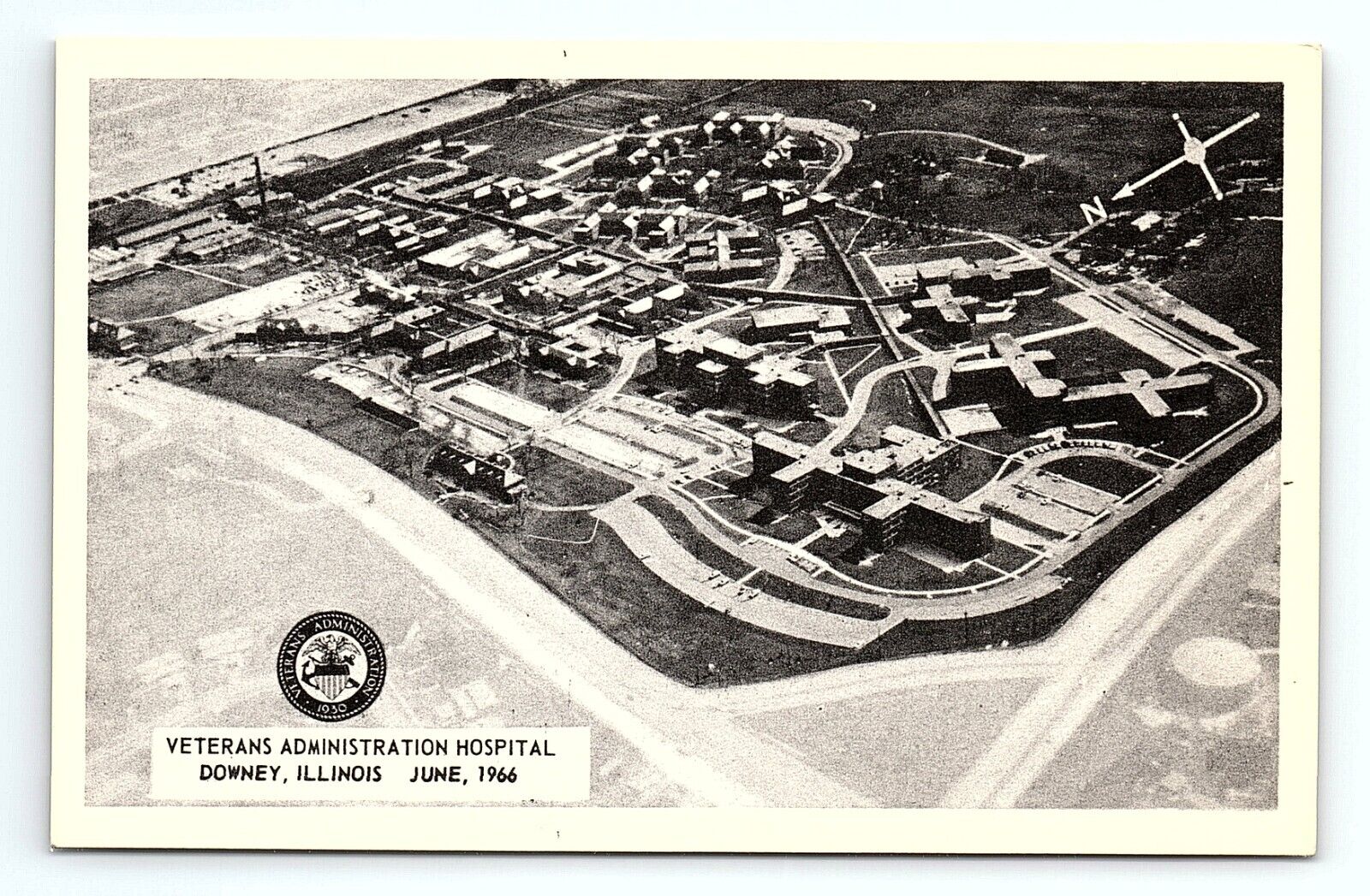 Veterans Administration Hospital Downey Illinois Vintage Postcard