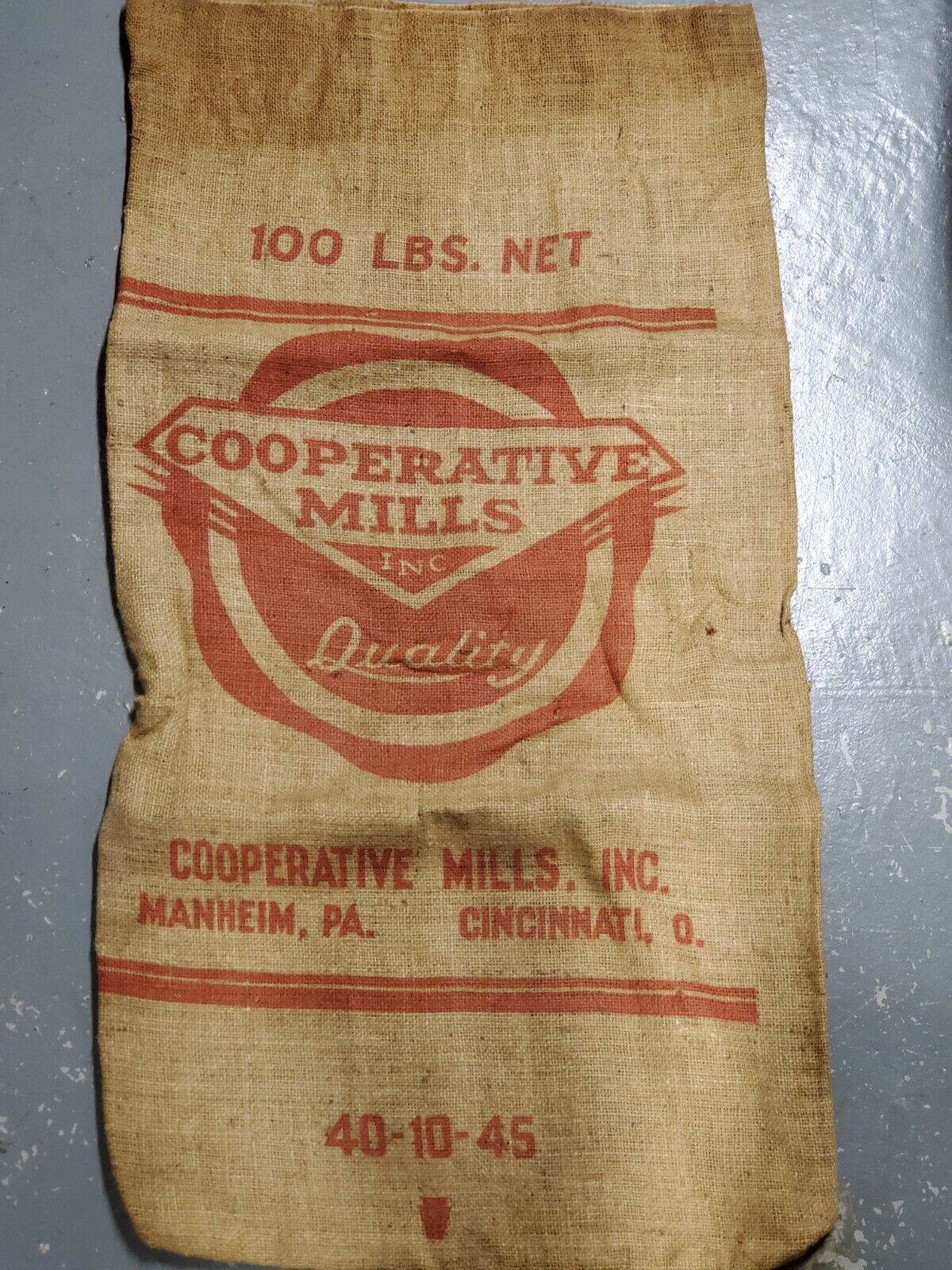 Vintage Cooperative Mills - 100 Lb - Retro Burlap Bag